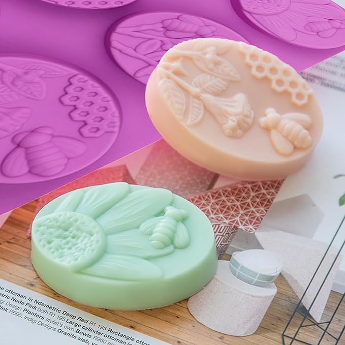 2PCS Oval Bee Silicone Soap Molds, 3D Honeycomb Shape Soap Molds, 6 Cavity Honeycomb Silicone Molds for Homemade Soaps, Beeswax, Resin, Bath Bomb, Cake, Chocolate, Bakeware (Purple)