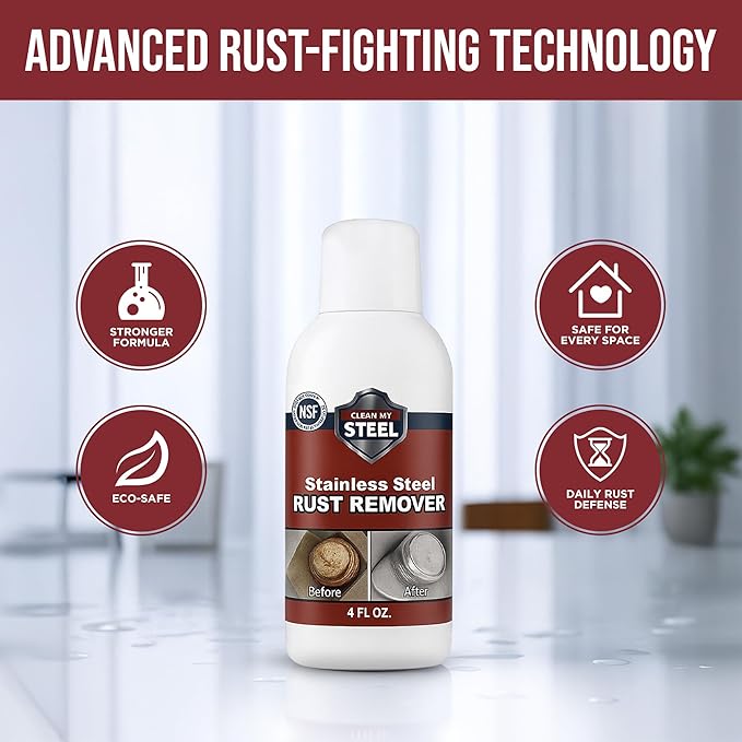 CLEAN MY STEEL Professional Stainless Steel Rust Stain Remover and Cleaner | NSF Approved | Non-Toxic & Food Safe | Quickly Cleans Commercial Equipment, Appliances, Grills, Sinks, and Tools – 4 oz