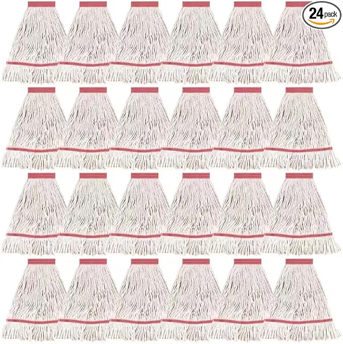 MATTHEW CLEANING Heavy Duty Mop Head Commercial Replacement for General and Floor Cleaning, Wet Industrial Blue Cotton Looped End String Head Refill (Case of 24) White