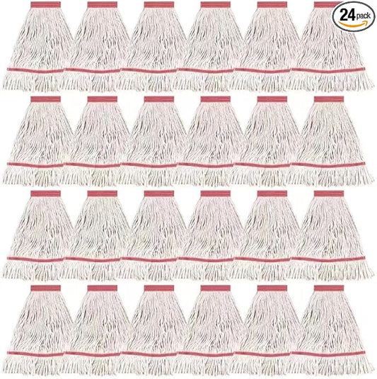 MATTHEW CLEANING Heavy Duty Mop Head Commercial Replacement for General and Floor Cleaning, Wet Industrial Blue Cotton Looped End String Head Refill (Case of 24) White