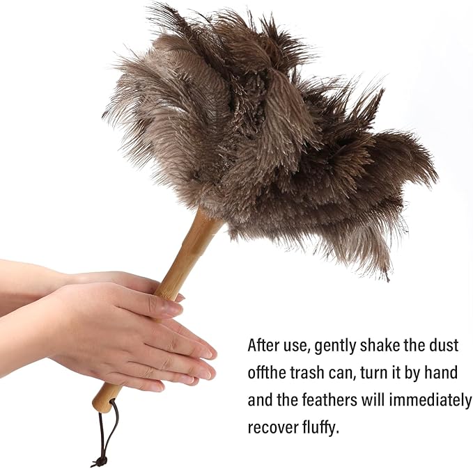 Ostrich Feather Duster 16 Inch, Feather Duster for Cleaning Ceilings Furniture Fans with Wooden Handle for Home, Car, and Office Cleaning (16in)