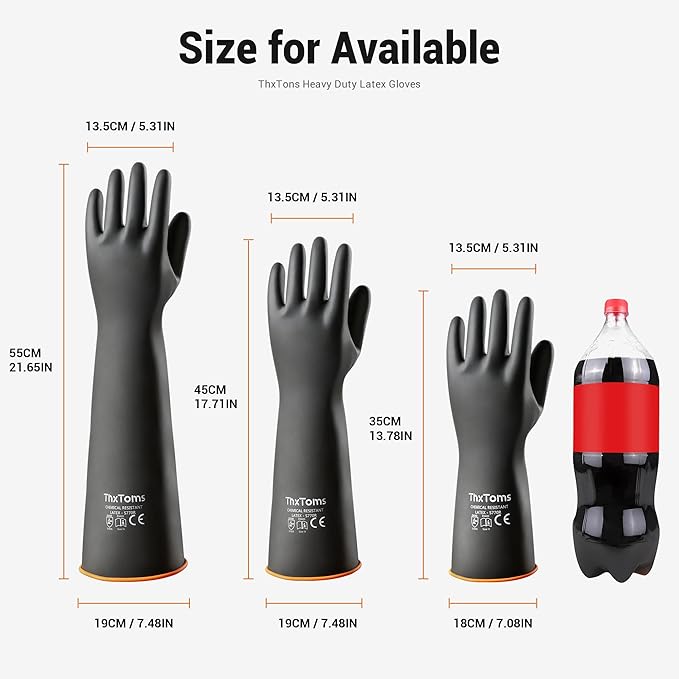 ThxToms Heavy Duty Latex Gloves,Chemical Resistant Gloves,Puncture Resistant, Resist Acid,Oil,Alkali, Waterproof for Industrial Cleaning,Gardening,14", 1 Pair