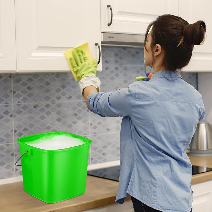6 Pcs 3 Quart Cleaning Bucket Small Square Bucket Detergent Pail for Home Commercial Restaurant Kitchen Office School (Green, Red)