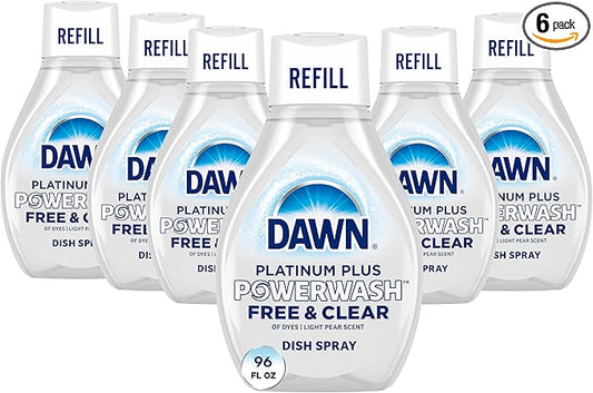 Dawn Free & Clear Powerwash Dish Spray, Dish Soap, Pear Scent Refill, 16 Fl oz (6 Pack)