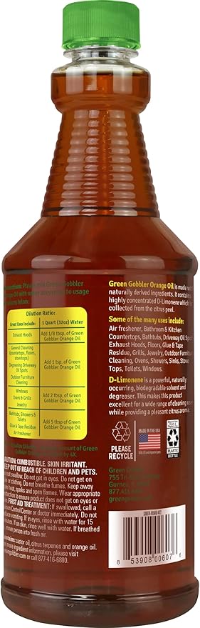 Green Gobbler Cold Pressed Concentrated Orange Oil for Home and Outdoor Multi-Purpose Cleaning- Hundreds of Uses - 32 oz (2 PACK)