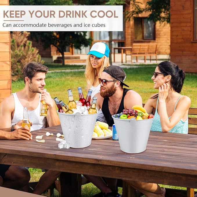 OBTANIM 7 Pack White Metal Buckets with Handle Galvanized Ice Pails for Plants, Succulents, Party Favors Organizing, Rustic Home Decor or Classrooms Pencil Storage (9.1 x 6.7 inch)