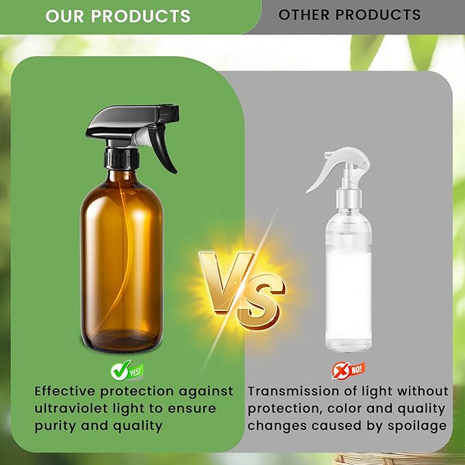 Supercenter Glass Spray Bottles, Amber Glass Spray Bottles, 16oz, Adjustable Nozzle for Stream and Spray, Reusable, for Essential Oils, Cleaning Products, Detergents(1ps)