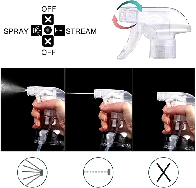 Spray Bottle Nozzles Plastic Heavy Duty Stream Trigger Spray Nozzle Replacement Head Leak Proof Water Bottle Spray Nozzles Adjustable Head Sprayer 4 Pcs (clear)
