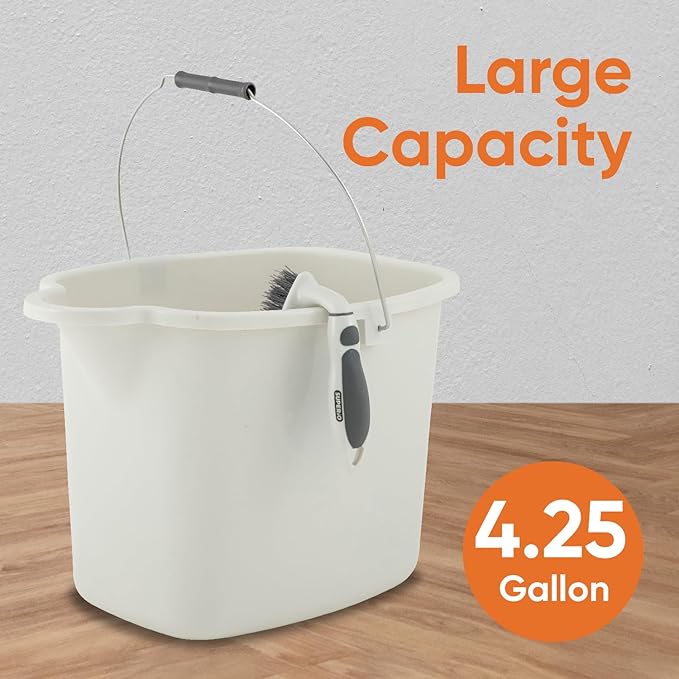 Mop Bucket for Cleaning - Car Wash Bucket with Metal Handle- 4.25 Gallon Bucket Grey Durable Plastic Pail for Fishing, Mopping, Cleaning -16 Liter Camping Buckets - Superio