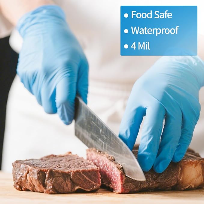 Nitrile Gloves Disposable, Latex and Powder Free Cleaning Rubber Gloves, 4 Mil Thick for Cooking, Food Prep, Exam