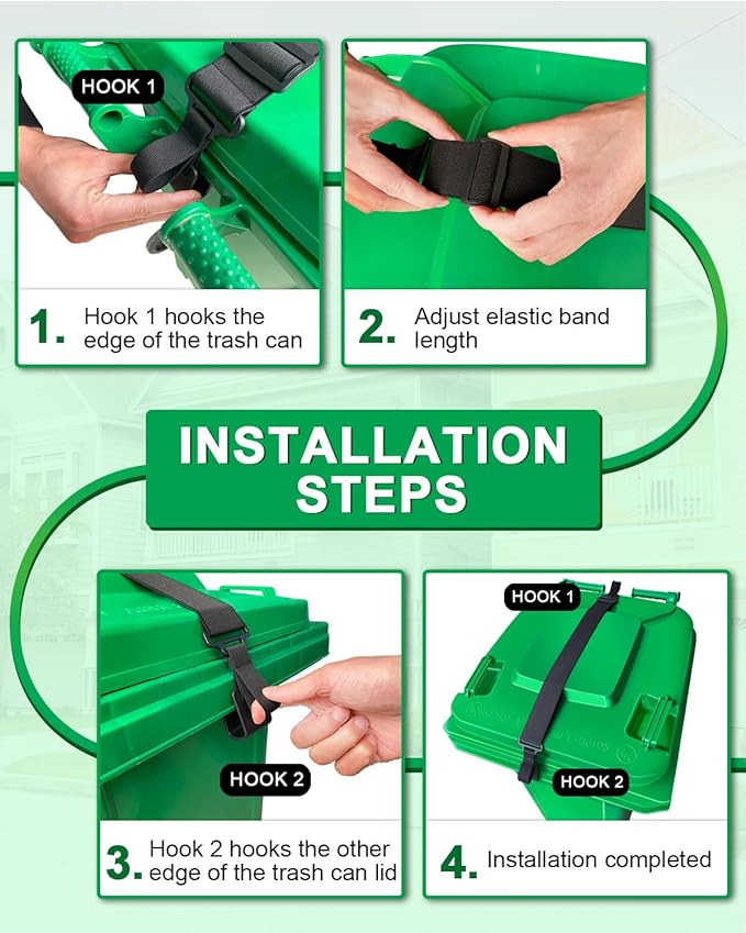 Adjustable Double Claw Trash Can Lock Strap to Prevent Raccoons, Mice, Dogs and Other Small Animals From Rummaging, Garbage Can Lid Lock Keeps Lid Securely in Place in Strong Winds (1 PC)