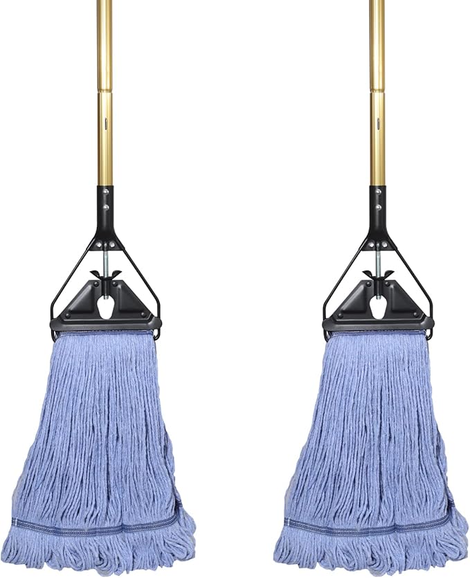 Commercial Industrial Heavy Duty Mop with Long Handle,58" Looped-End String Wet Cotton Mops for Floor Cleaning, 2packs