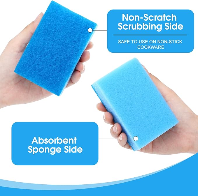 Tioncy 100 Pcs Individually Wrapped Sponges Kitchen Bulk Blue Dish Non Scratch Scrub Sponges Dual Sided Cleaning Dish Scrubber for Washing Dishes, Pots, Pans, Sinks, Stoves, Appliances, Car, Bike