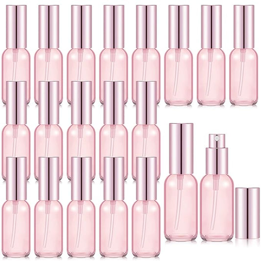 Tessco for you 20 Pcs 1 oz/30 ml Glass Spray Bottles Empty Perfume Atomizer Refillable Clear Decorative Empty Bottles with Fine Mist Sprayer Pump for Face Body Travel(Pink)