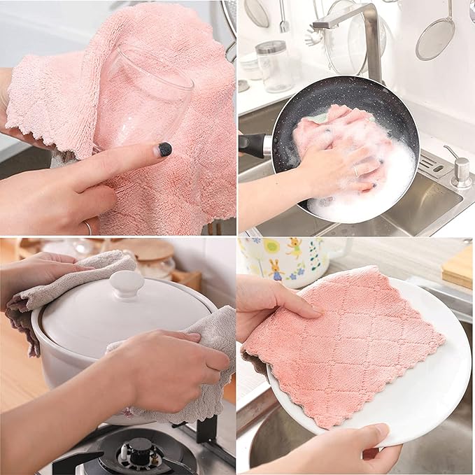 10 Pack Kitchen Cloth, Microfiber DishTowels Washcloths, Super Absorbent Coral Velvet Dishtowels, Premium Cleaning Cloths,Non-Stick Oil Quick Dry Dish Towels, Soft Tea Towels, Table Cleaning Cloths.
