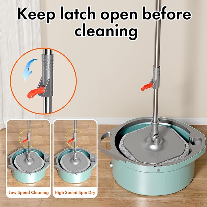 Spin Mop and Bucket with Separate Dirty and Clean Water,360° Spin Mop and Bucket System with Widening Foldable Handle,2 Replaceable Mop Pads,Square Mop for Floor Hardwood Tile Marble Wall Cleaning