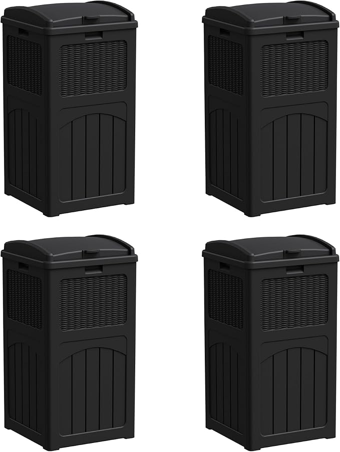 YESHOMY 4 Pack Outdoor Trash Can with Lid, Garbage Bins for Garden, Porch, Home and Kitchen, Black