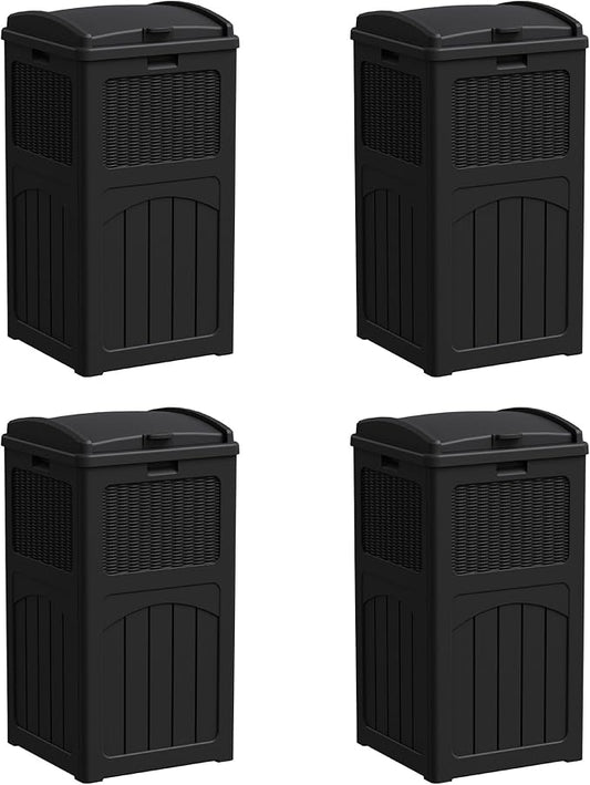 YESHOMY 4 Pack Outdoor Trash Can with Lid, Garbage Bins for Garden, Porch, Home and Kitchen, Black