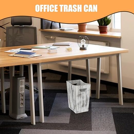 2 Pack Trash Can Wood Waste Basket Wooden Garbage Bins Decorative Farmhouse Trash Can for Bathroom Bedroom Office Desk Living Room (Rustic White)