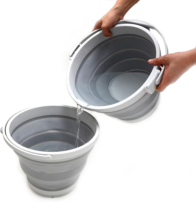 SAMMART 10L (2.64Gallon) Collapsible Fishing Bucket with Locking Lid - Foldable Round Tub - Portable Plastic Water Pail - Space Saving Outdoor Waterpot