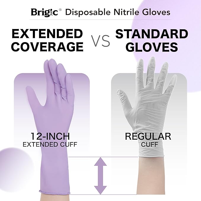 12-Inch Extended Disposable Nitrile Gloves, Latex-Free Powder-Free, Full Palm Textured Grip, Multipurpose Home