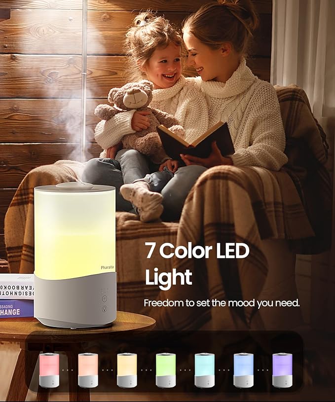 Humidifiers for Bedroom, 4.0L Humidifier with Essential Oil Diffuser, Top Fill Ultrasonic Cool Mist Humidifier for Large Room, Sleep Mode, Adjustable mist output, Auto Shut-Off