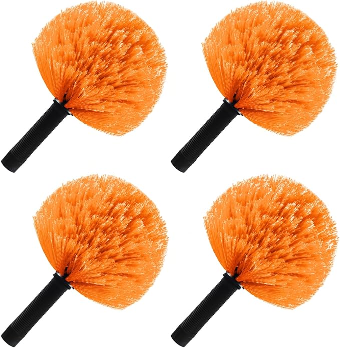 4 Pack Screw on Webster Cobweb Duster Head for Pole,Spider Web Remover Brush, Cobweb Duster Head Attachment,Fits Standard 3/4 inch Threaded Poles(4, Orange)