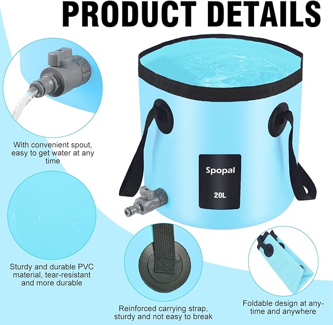 Collapsible Bucket with Handle 20L, Multifunctional Folding Water Container for Camping, Hiking, Traveling, Fishing, Laundry, Gardening, Waterproof, Durable, Lightweight