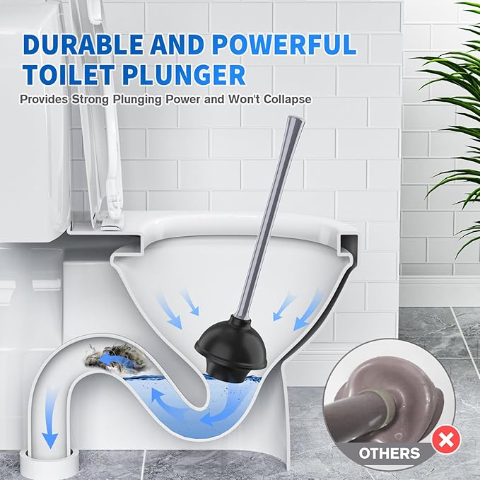 Toilet Plunger and Brush, Bowl Brush and Heavy Duty Toilet Plunger Set with Ventilated Holder, 2-in-1 Toilet Brush and Plunger Combo for 5.3-inch Toilet Drain Bathroom Cleaning (Gray, 1 Set)