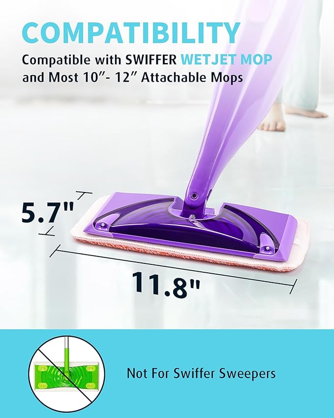 Power Scrubbing Reusable Mop Pads for Swiffer Wet Jet Mops (6 Pack), Wet Jet Refills, Wet Pads Refill, Washable Microfiber Mop Pads for Floor Cleaning Wet Dry Use