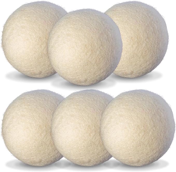 OxGord Chemical-Free Anti-Static Wool Dryer Balls for Laundry - Organic Reusable Natural Fabric Softener - 6-Pack