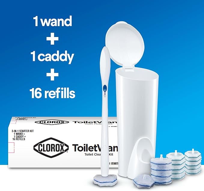 CLOROX ToiletWand Disposable Toilet Cleaning System - ToiletWand, Storage Caddy and 16 Disinfecting Refill Heads (Pack of 6)