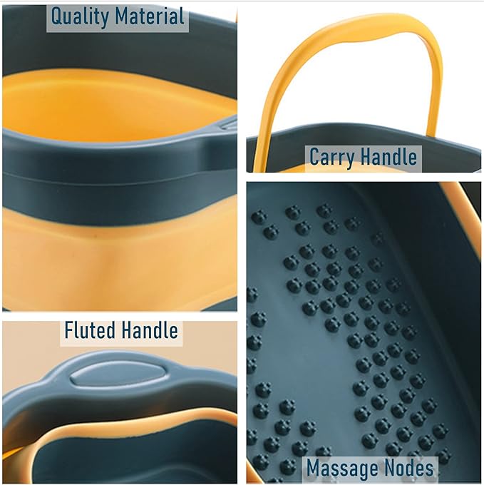 Collapsible Foot Bath Basin Tub for Soaking Feet, Plastic Foldable Foot Spa Bucket Tools with Handle and Massager Acupoint for Camping Travel