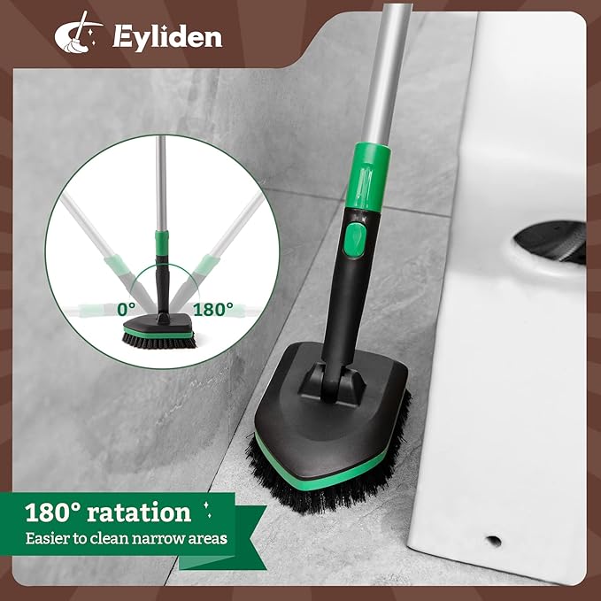 Eyliden Tub Tile Scrubber Brush with 58" Telescopic Handle, 2 in 1 Cleaning Brush for No Scratch Scrubber Brushes for Bathroom Kitchen Toilet Wall Tub Tile Sink