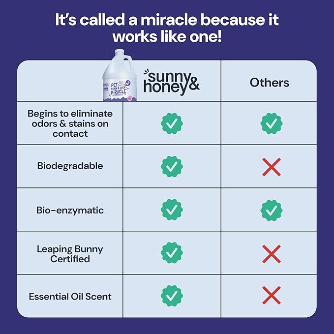 Sunny & Honey Pet Stain & Odor Miracle - 1 Gallon (128 Fl Oz), Light Lavender Scent - Carpet Cleaner - Enzyme Cleaner for Dog Urine & Cat Pee - Pet Stain Remover - Dog & Cat Urine Odor Eliminator