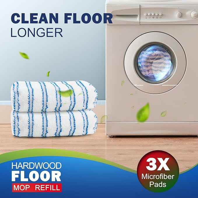 Matthew Microfiber Mop Compatible with Hardwood Floor'N More Microfiber Mop,Reusable&Washable 15x8 Inches,3Pack Microfiber Wet Mop Refills for Wet & Dry Floor Cleaning,Incl.1 Cleaning Scraper