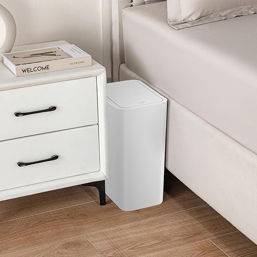 TIPGO Bathroom Trash Can with Lid, 4 Gallon / 15 Liter Small Garbage Can, Press Top Bin, Plastic Wastebasket with Pop-Up Lid for Bedroom, Living Room, Office (Grey, 2 Pack)