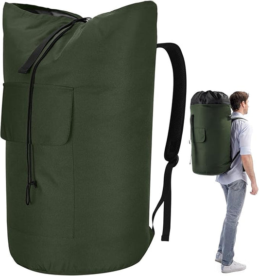 Laundry Bags Extra Large Heavy Duty, 115L Laundry Backpack, Sturdy Laundry Bag with Shoulder Straps, Army Green Laundry Bag for College, Top Loading Duffle Bag for Camp, Travel, Dorm, Apartment