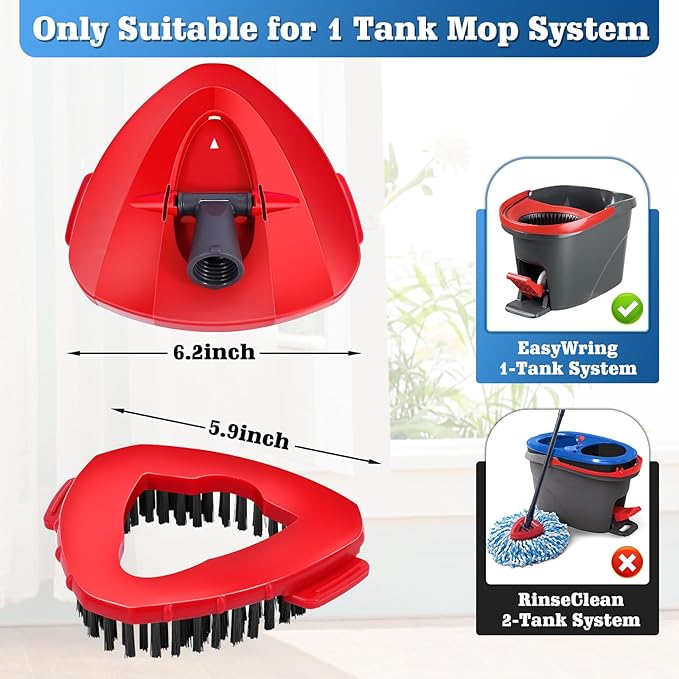 2 Pcs Mop Scrub Brush Head and 1 Mop Base Part Replacement for EasyWring 1 Tank System, Hard Bristle Cleaning Brush for Bathroom Kitchen Tile