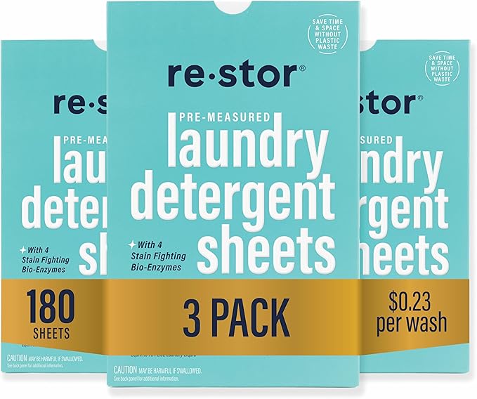 restor Laundry Detergent Sheets Fresh Linen 180 Loads | Eco Friendly Plastic Free Travel Laundry Washer Sheets | Superior Stain Fighting Washing Detergent sheets Number One in Australia