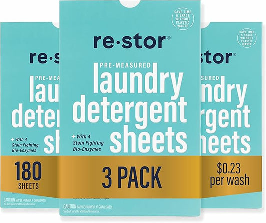 restor Laundry Detergent Sheets Fresh Linen 180 Loads | Eco Friendly Plastic Free Travel Laundry Washer Sheets | Superior Stain Fighting Washing Detergent sheets Number One in Australia