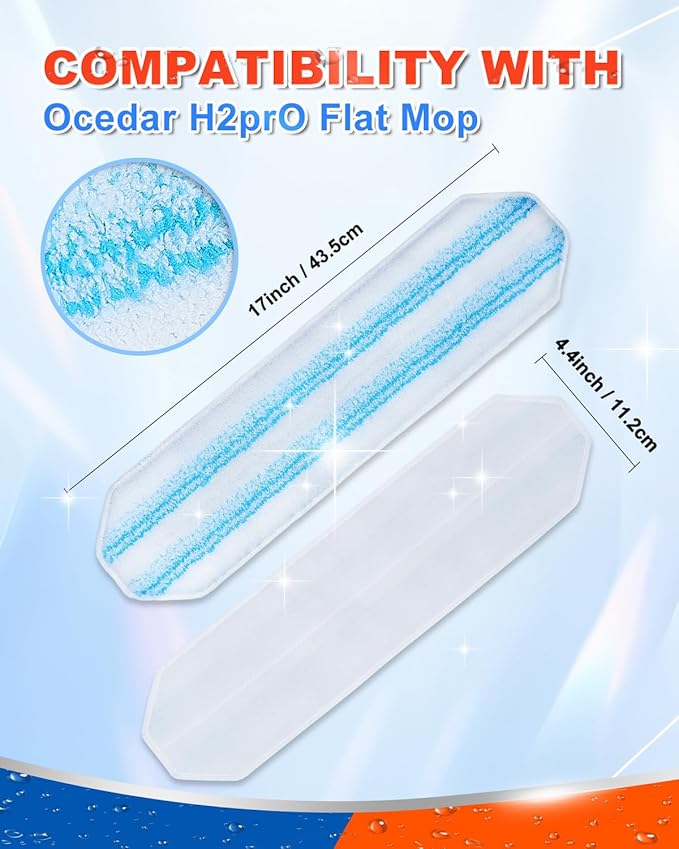 DR DAPPER 6 Pack Microfiber Mop Pads Compatible with O-Cedar H2Pro Flat Mop System, Washable & Reusable Mop Refills, Durable Flat Mop Replacement Pads for All Floor Types