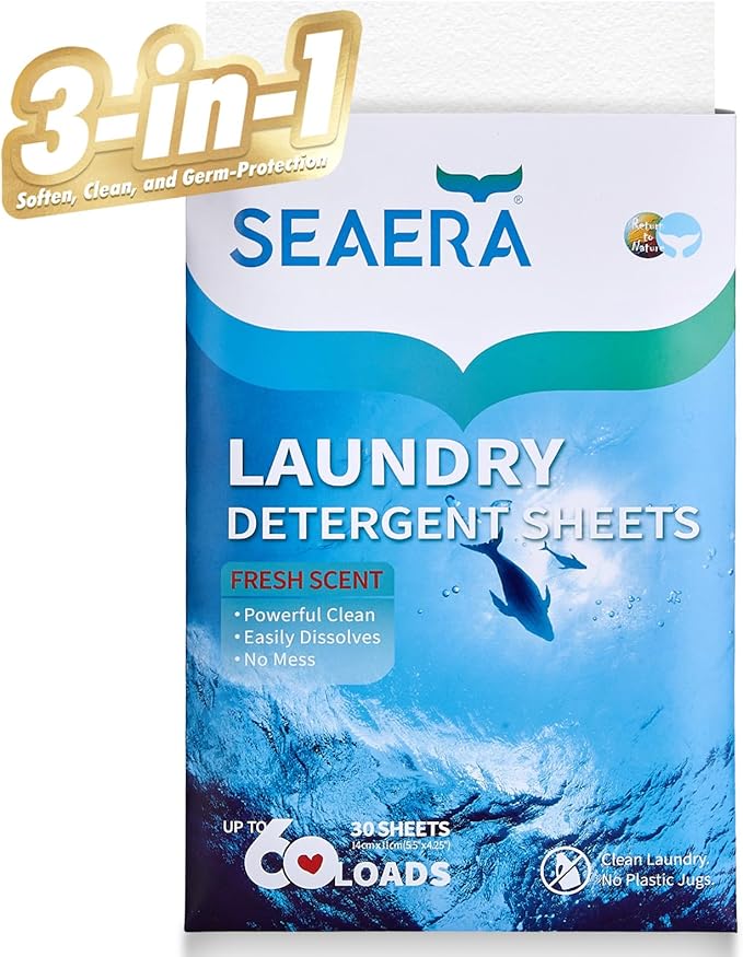 Travel Eco-Friendly Laundry Detergent Sheets 60 Loads | Plastic-Free, Fresh Scent, Liquidless Strips |Sensitive Skin Safe | Hypoallergenic