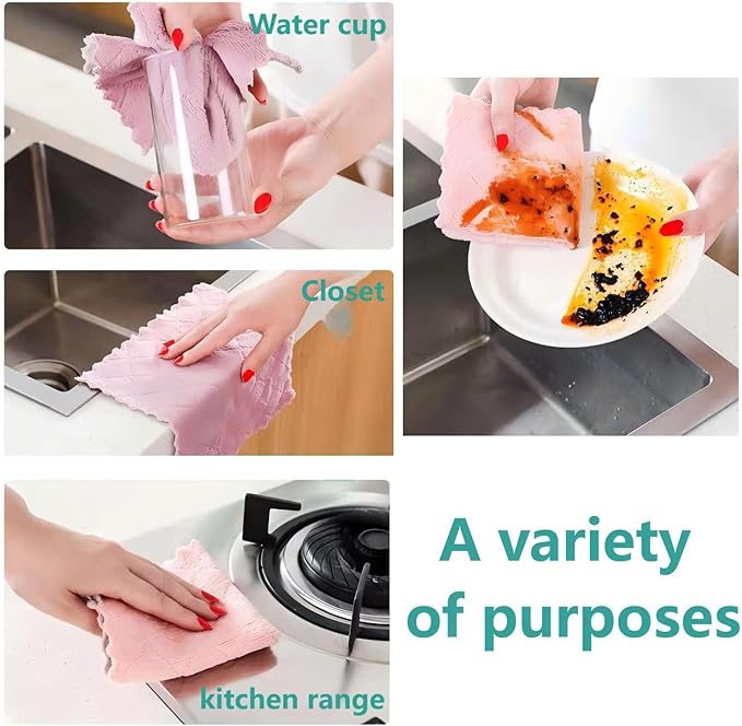 Dual-Purpose Microfiber Cleaning Cloths, 12-Pack, 6x10 inches, Pink and Mint Green, Kitchen and Household Cleaning Towels