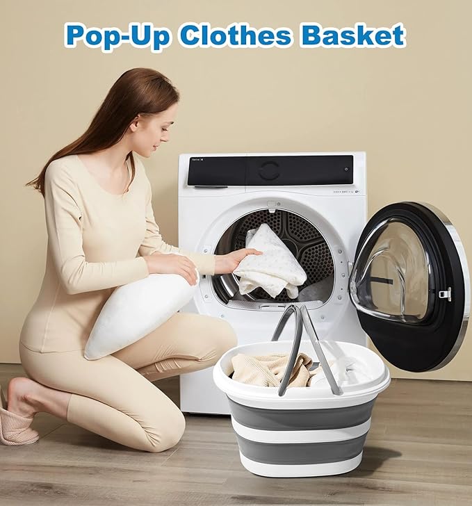 Collapsible Bucket 16L with Handles, Cleaning Mop Bucket Space Saving Foldable Silicone Tub for Laundry Storage Camping, Portable Wash Basin for Home & Car, 4.2 Gallon Compact Utility Plastic Bucket