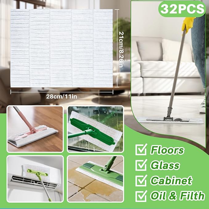 MAQIHAN Dry Mop Pads - 32PCS Dry Sweeping Cloths Unscented All Purpose Disposable Dry Mop Refills Floor Cleaner for Hardwood Floor Dust Mopping and Cleaning