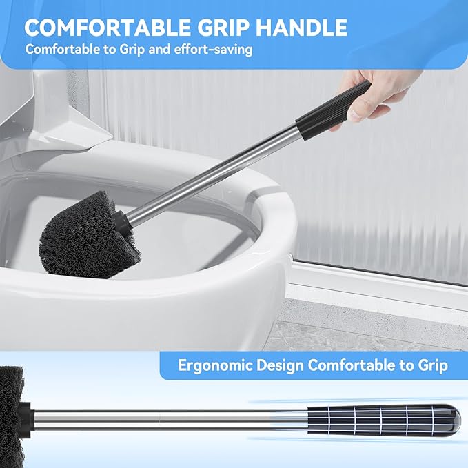 Toilet Brush, Toilet Brush and Holder Sliver Toilet Bowl Brush with Durable Bristles Modern Holder Toilet Scrubber Toilet Brush Set for Bathroom Cleaning