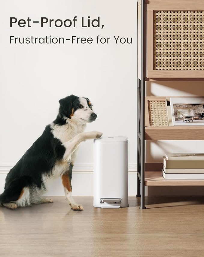 Cesun Small Bathroom Trash Can with Lid Soft Close, Step Pedal, 5 Liter / 1.3 Gallon Stainless Steel Garbage Can with Removable Inner Bucket, Waste Basket for Bathroom, Bedroom (White)