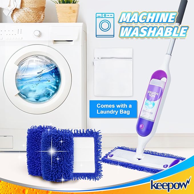 KEEPOW Power Mop Refills for Swiffer - Power Mop Reusable Pads Compatible with Swiffer PowerMop Multi-Surface Mop Kit for Floor Cleaning, Microfiber Washable Mop Pads for Wet&Dry Mopping (2 Pack)