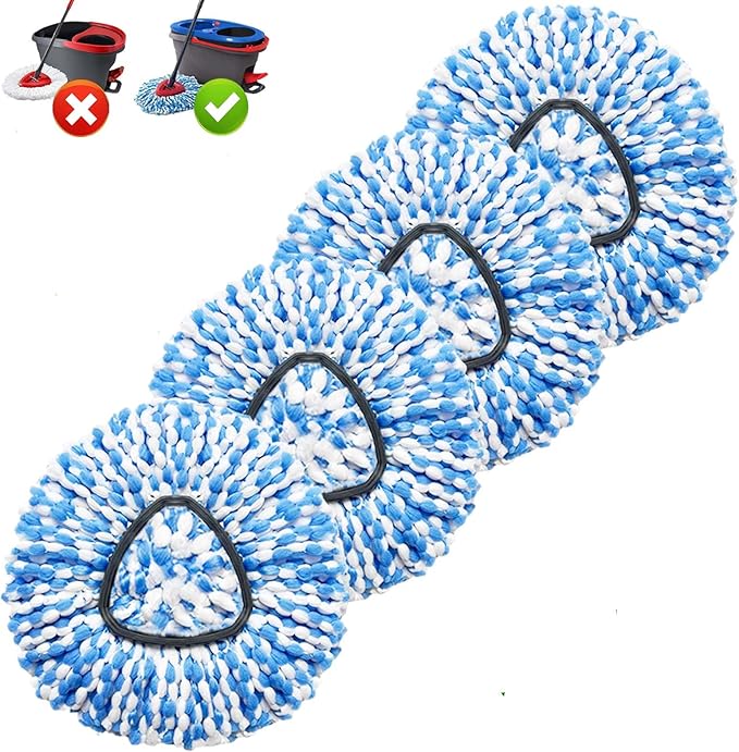 4 Pack Mop Replace Heads for O Cedar Rinse Clean 2 Tank System, Spin Mop Replacement Head, Fluffy Microfiber OCeda Mop Refill Replace Head, Machine Washable